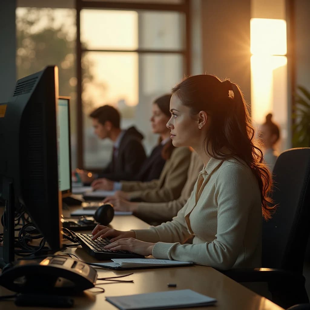 HVAC technician inspecting an outdoor condenser unit at dusk