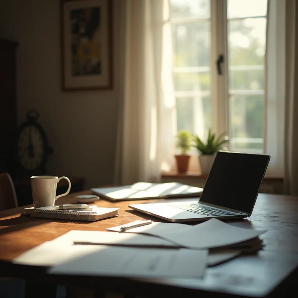 Stopwatch on a desk next to a laptop showing a notification